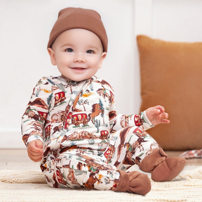 Cowboy Western Spirit Baby Boy Bamboo Zipper Romper - Nature Baby Outfitter