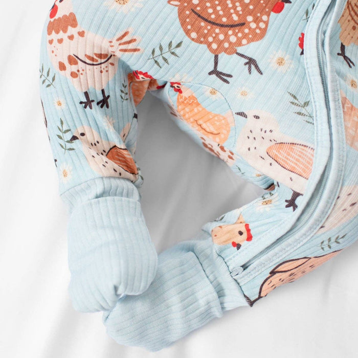 Blue Chickens & Blooms Ribbed Cotton Zippy Pajamas