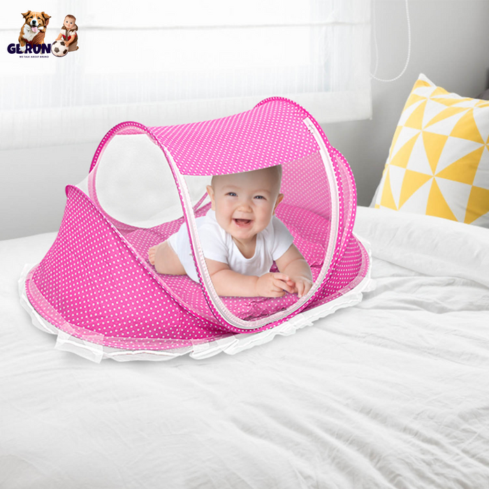 Foldable Baby Travel Bed Portable Infant Mosquito Net Tent Crib Cradle w/ Pillow Mattress Music Box for 0-3 Kids
