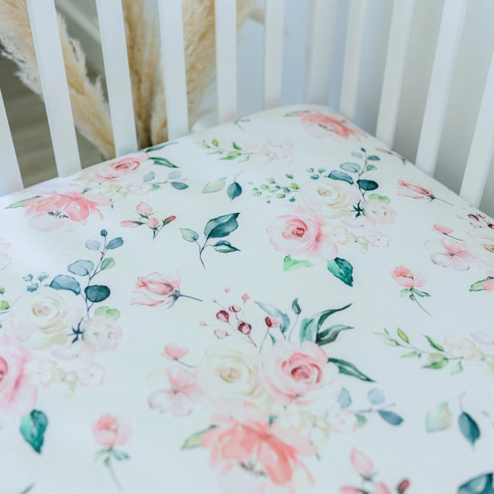 Peach Floral Fitted Crib Sheet
