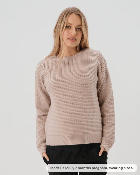 Button-Shoulder Maternity & Nursing Sweater w/Thumbhole Feature