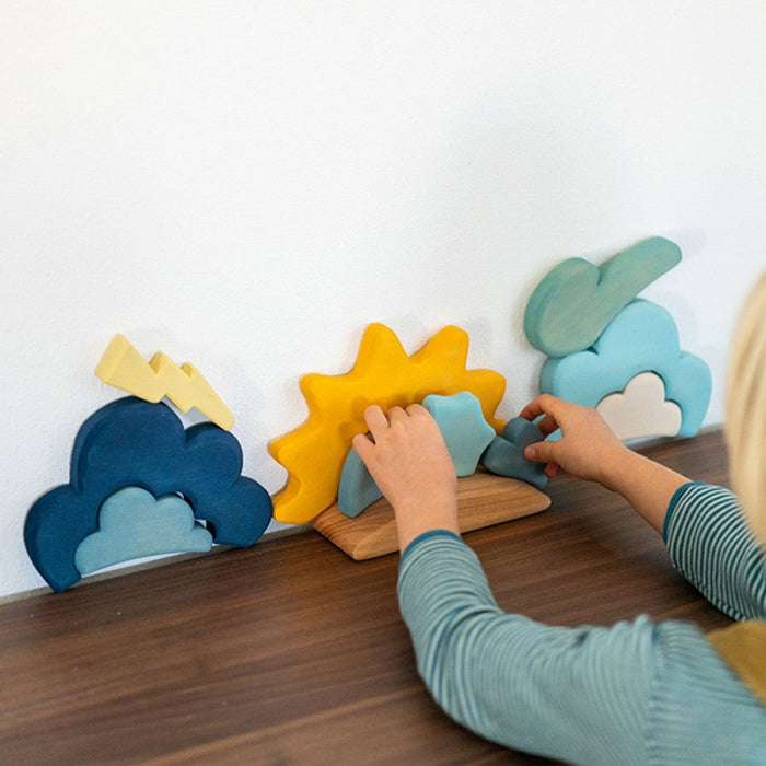 13 Pcs STAINED Wooden Weather Building Set