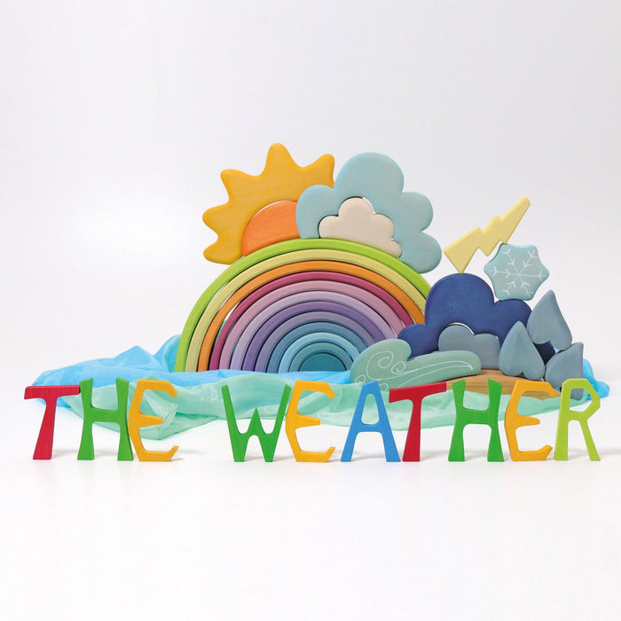 13 Pcs STAINED Wooden Weather Building Set