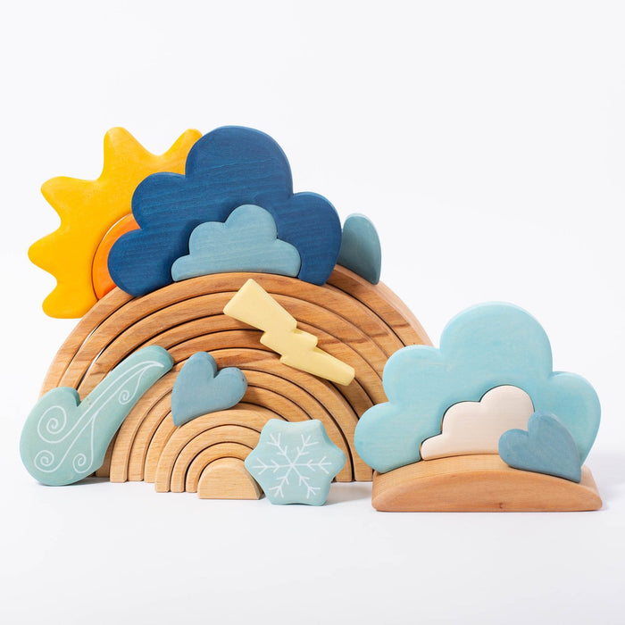 13 Pcs STAINED Wooden Weather Building Set