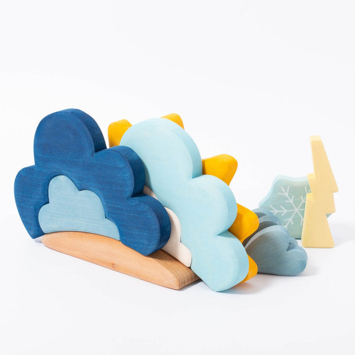 13 Pcs STAINED Wooden Weather Building Set