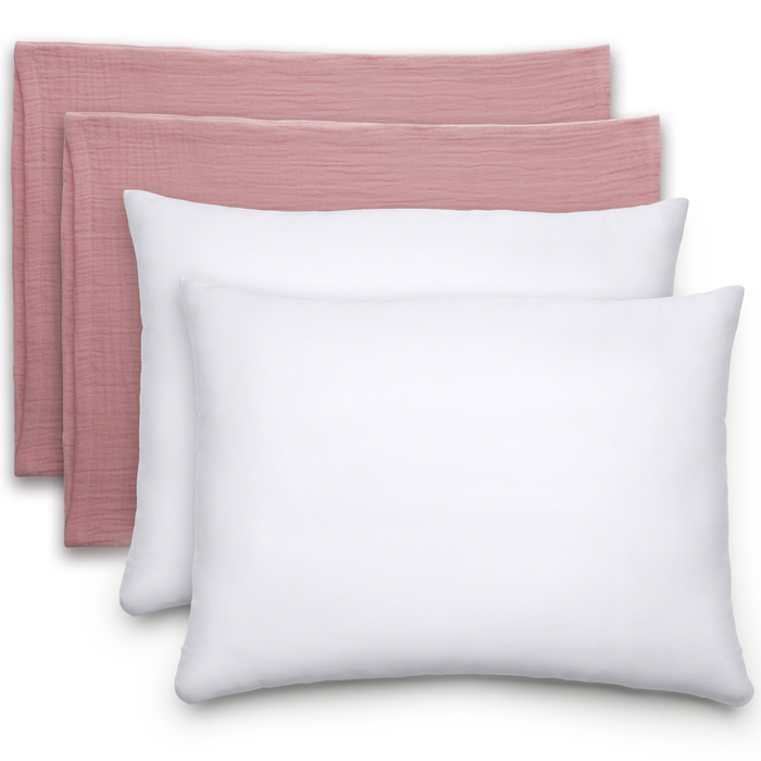 Toddler Pillows with Soft Muslin Pillow Case in Mauve