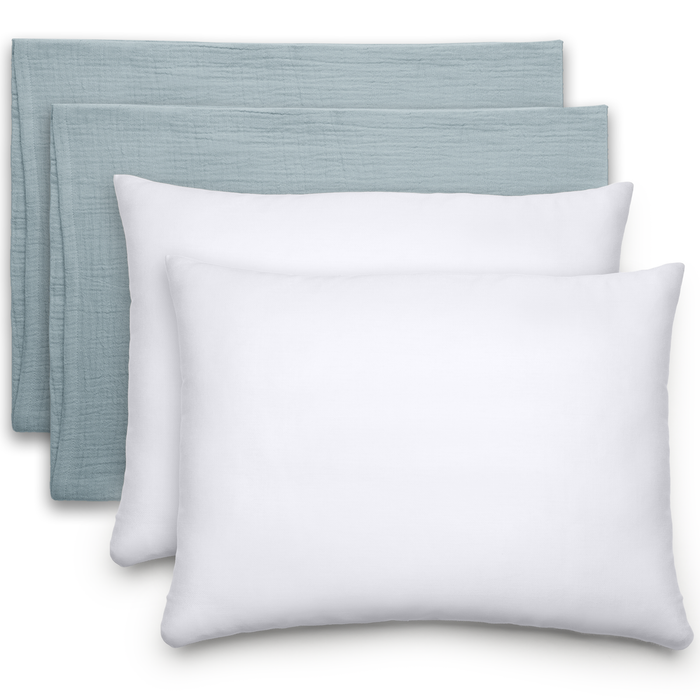 Toddler Pillows with Soft Muslin Pillow Case in Pacific Blue