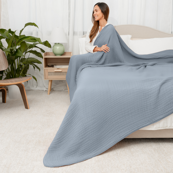 Adult Muslin Blanket in Pacific Blue