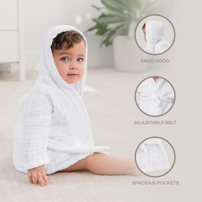 Muslin Bath Robe for Kids in White