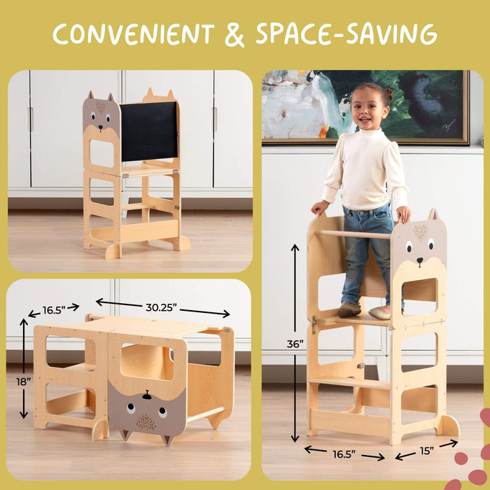 Convertible Toddler Tower - 4-in-1 Montessori Step Stool & Desk