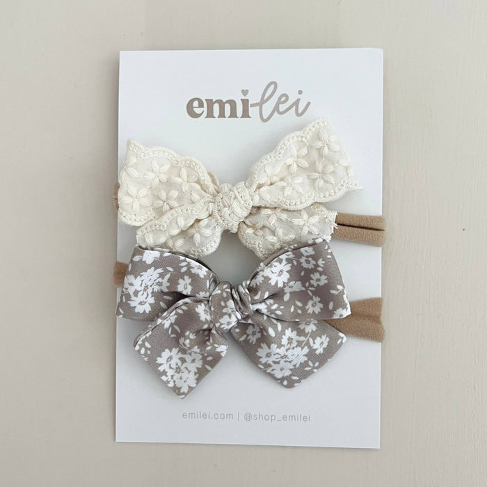 Linen Lace/Neu Floral Nylon Stretchy Bow Headband Set