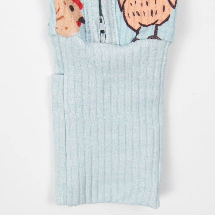 Blue Chickens & Blooms Ribbed Cotton Zippy Pajamas