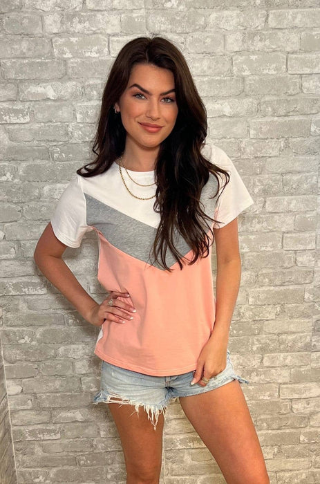 Chevron Colorblock Nursing T-Shirt - Hot Peach