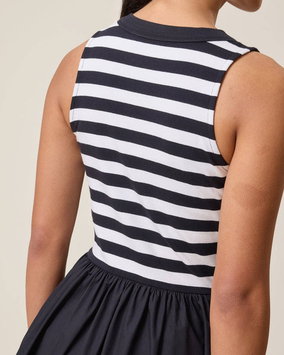 B&W Stripe Charlotte Mixed Media Nursing Midi Dress