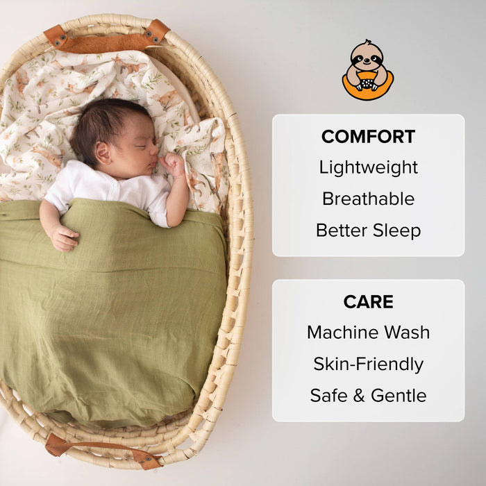 Sage Green & Forest Muslin Swaddle Blankets Set