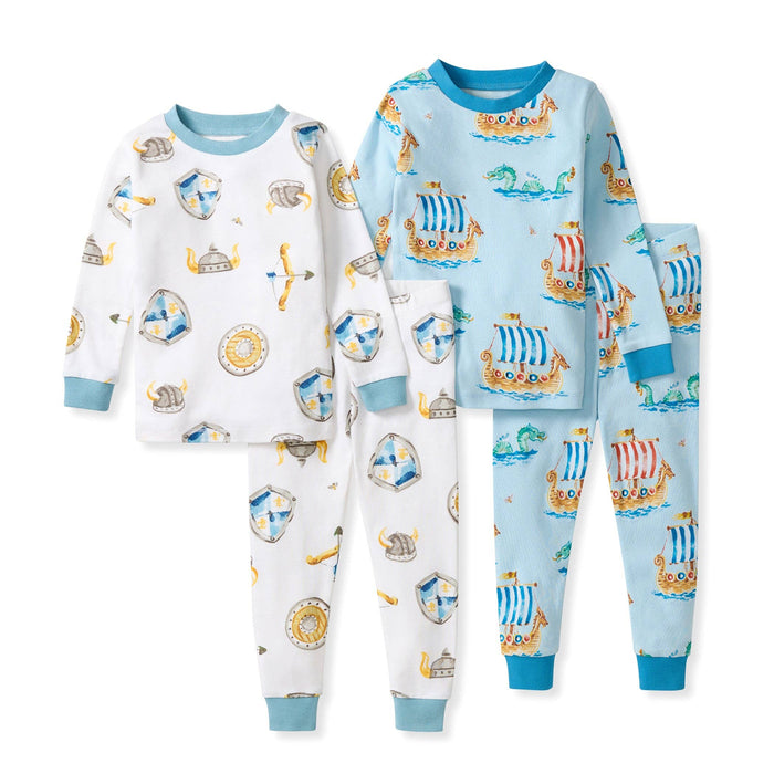 4 Piece Nordic Hero & Viking Ships Organic Cotton Two-Piece Pajamas