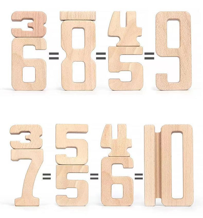 32 Pcs Wooden Math Number Building Blocks Set with Tray