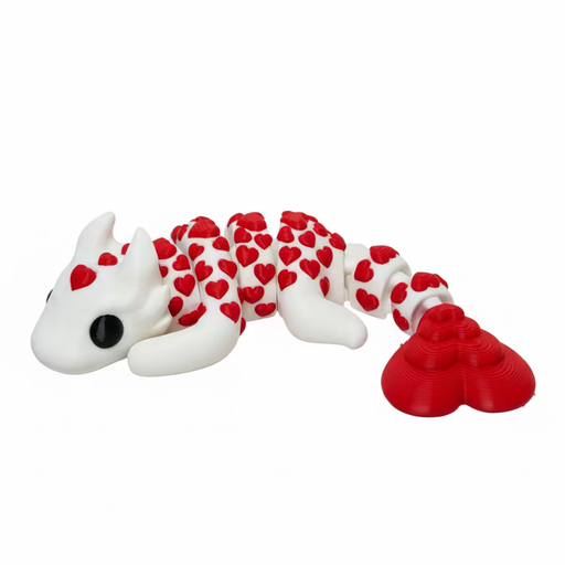 Love Dragon (Roughly 7.5 Inches Long) (White + Red) • Articulated Dragons • Flexi Dragon • Valentine's Day [#14] - Nature Baby Outfitter