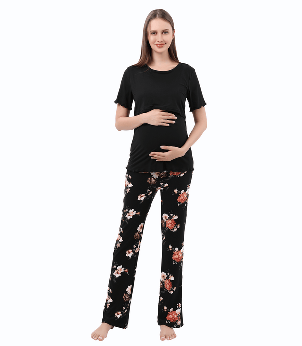 Black Maternity Pajama Set 3-in-1 Bump and Nursing Friendly