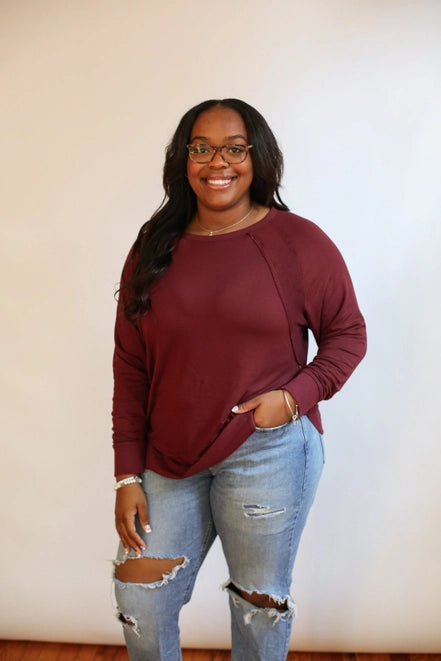 Burgundy Free Flowing Long Sleeve Top