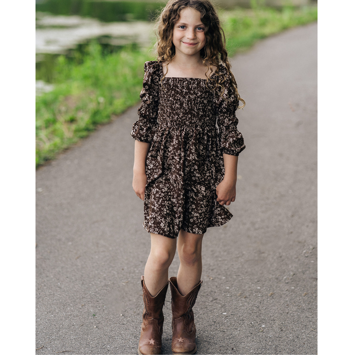 Dainty Floral Brown Dress- Child