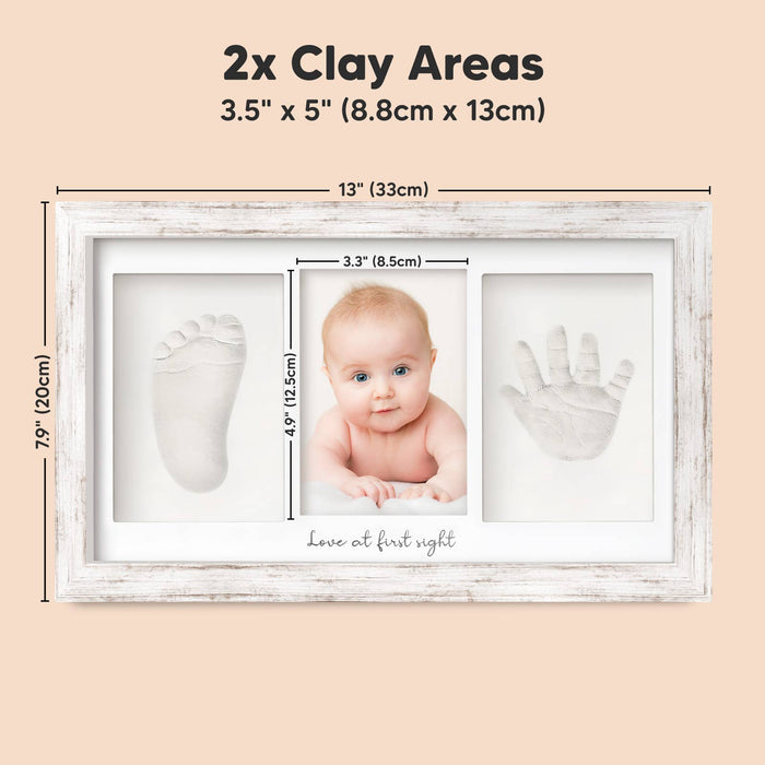 Baby Handprint, Footprint Keepsake Duo Frame: Vintage White