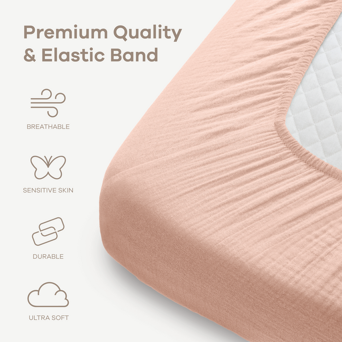 Muslin Fitted Crib Sheets, 2 Pack in Dusty Rose and Blush