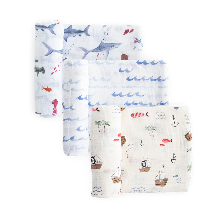 Cotton Muslin Swaddle 3 Pack Shark Set