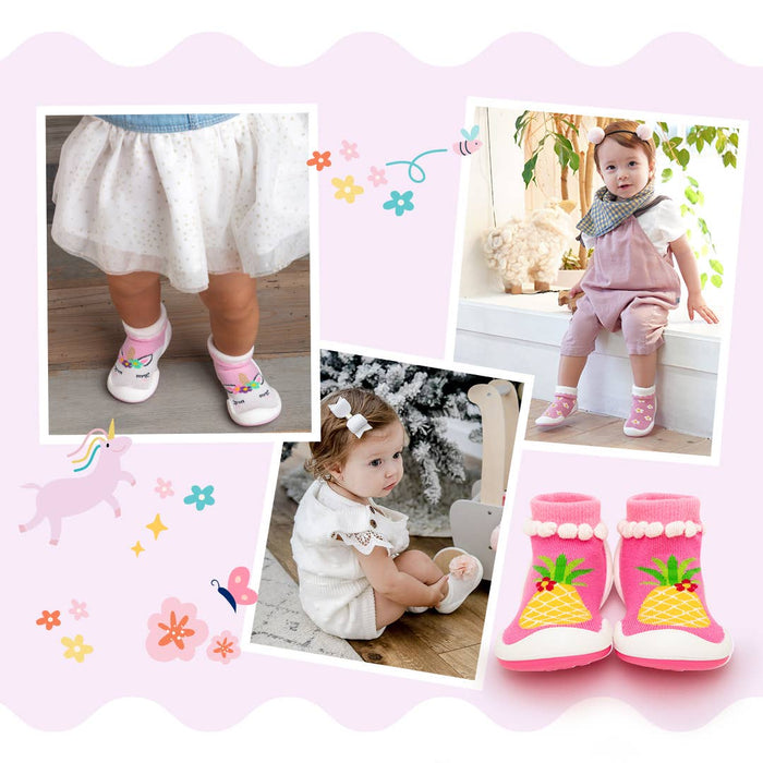PomPom Pink Flat Knit Baby Crib Shoes