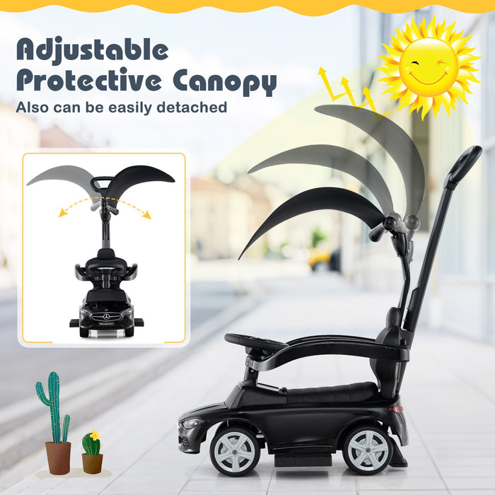 3-in-1 Ride on Push Car Mercedes-Benz Licensed Sliding Car with Canopy-Black