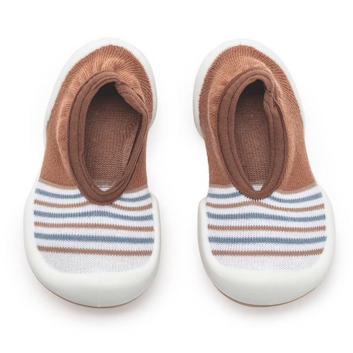 Flat Striped Brown Baby Crib Shoes