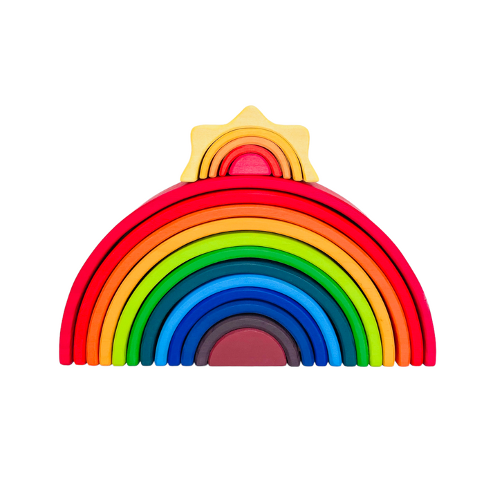 **Pre-order (Ships in 1-2 Weeks)**5-Piece Stained Mini Wooden Sun Rainbow Stacker
