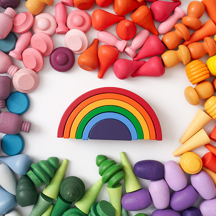 NEW 252-Piece Mandala Loose Parts Play Set with Mini Rainbow & Natural Wooden Blocks