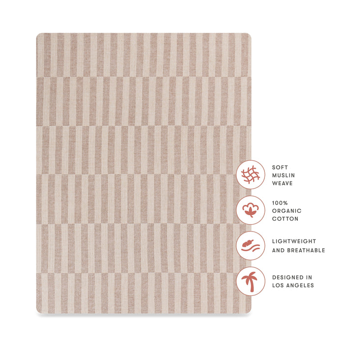 T30633,Babyletto,Cocoa Stripe Muslin All-Stages Midi Crib Sheet in GOTS Certified Organic Cotton