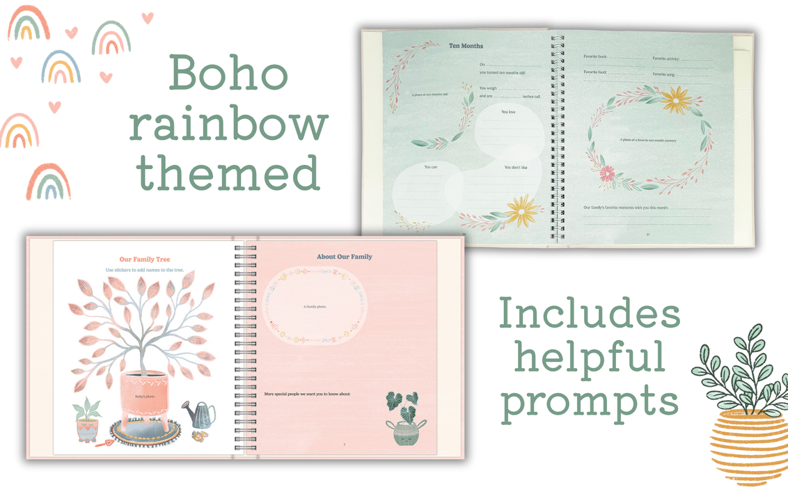 Hello, Baby - Boho-lnspired Keepsake Milestone Book Ages 0-3