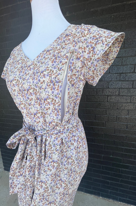 Belted Midi with Pockets- Beige Floral