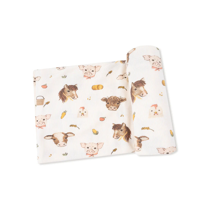 Vintage Baby Farm Animals Swaddle Blanket