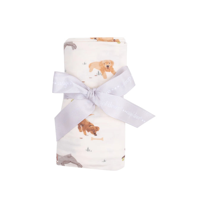 Watercolor Puppies Bamboo Swaddle