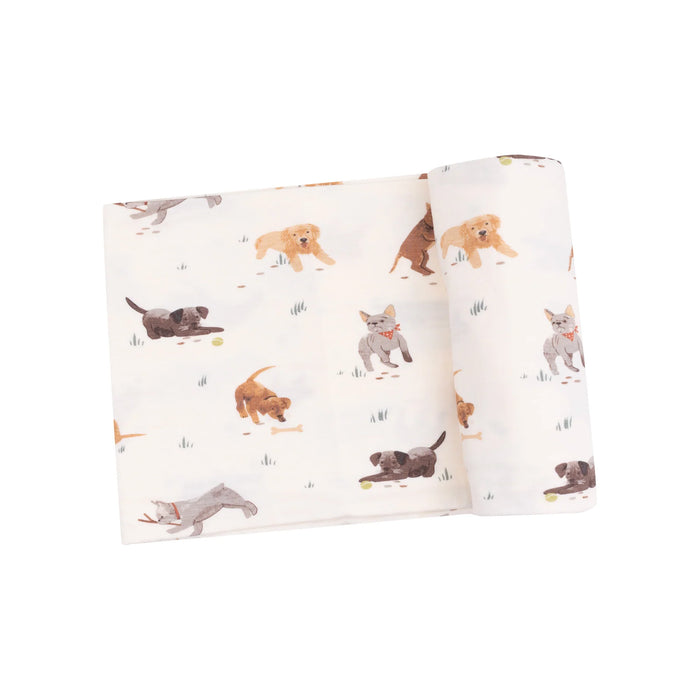 Watercolor Puppies Bamboo Swaddle