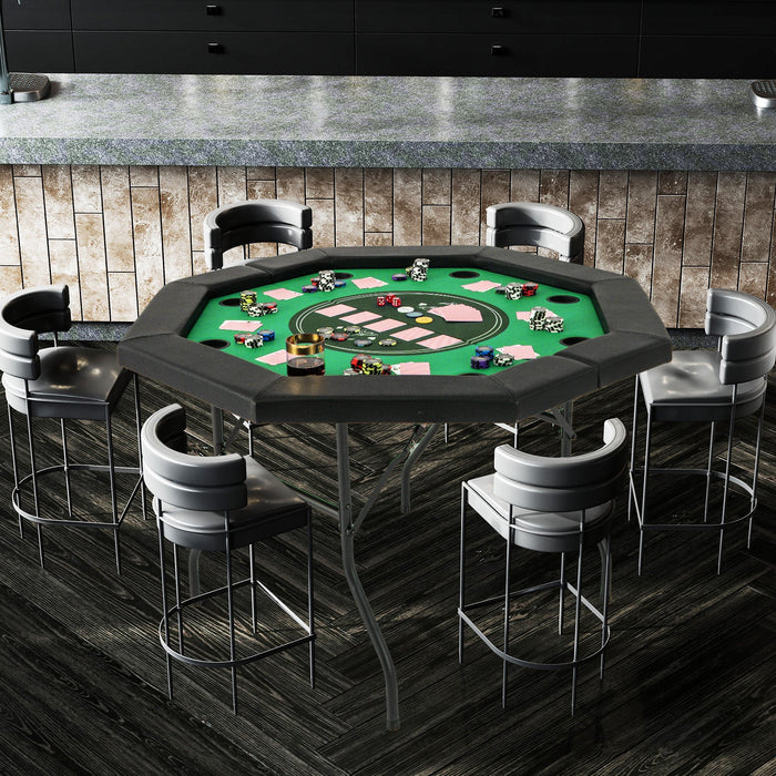 48 Inches Foldable Poker Table with Padded Rails and Cup Holders-Green ...