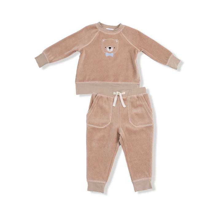 Velour Teddy Bear Raglan Sweatshirt & Joggers Set