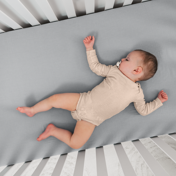 Muslin Fitted Crib Sheets, 2 Pack in Pacific Blue and Heather