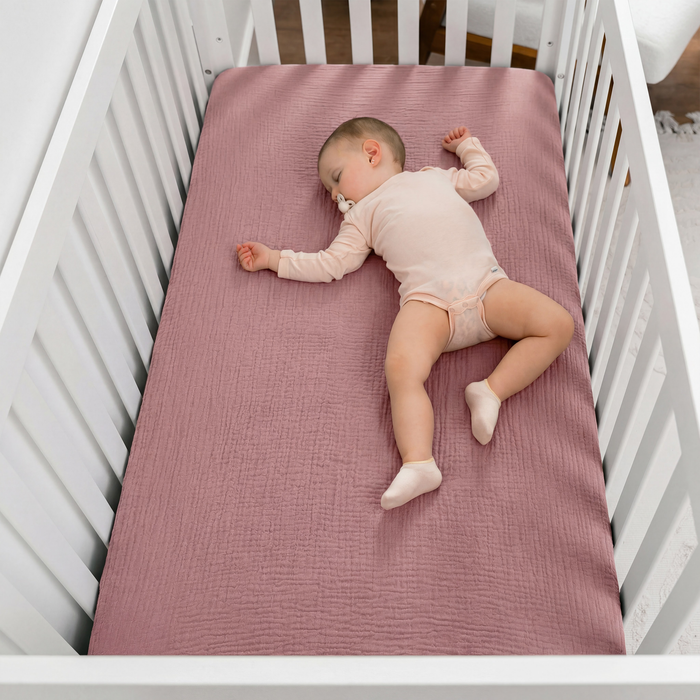 Muslin Fitted Crib Sheets, 2 Pack in Mauve and Blush