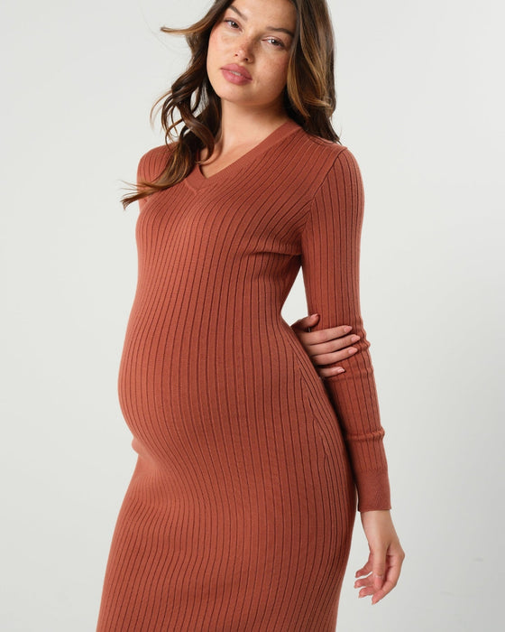 Full Body Ribbed Maternity & Nursing Midi Sweater Dress - Nature Baby Outfitter