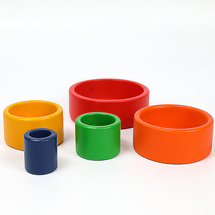 5 Pcs Wooden Stacking & Nesting Cup Bowl Set – Primary Rainbow