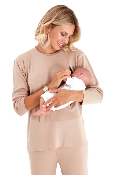 Effortless Elegance Set with Rib Side Zip Long Sleeve Maternity/Nursing Top & Lounge Pants