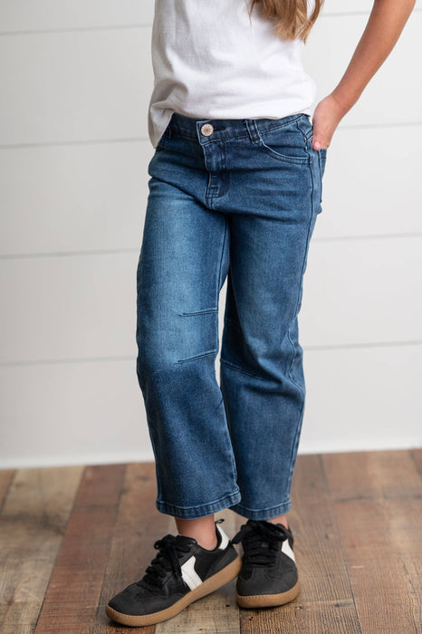Kids Dark Wash Denim Horse Shoe Wide Leg Fall Winter Jeans