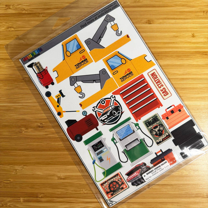 Auto Shop: Reusable Decals for Customizing Magnetic Tiles, Plastic Bricks, and more