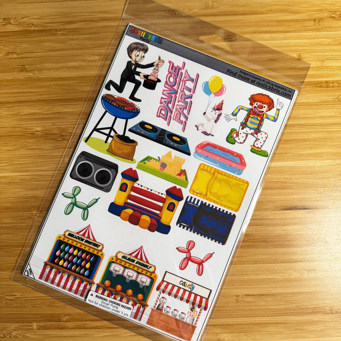 Party: Reusable Decals for Customizing Magnetic Tiles, Plastic Bricks, and more