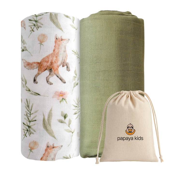 Sage Green & Forest Muslin Swaddle Blankets Set